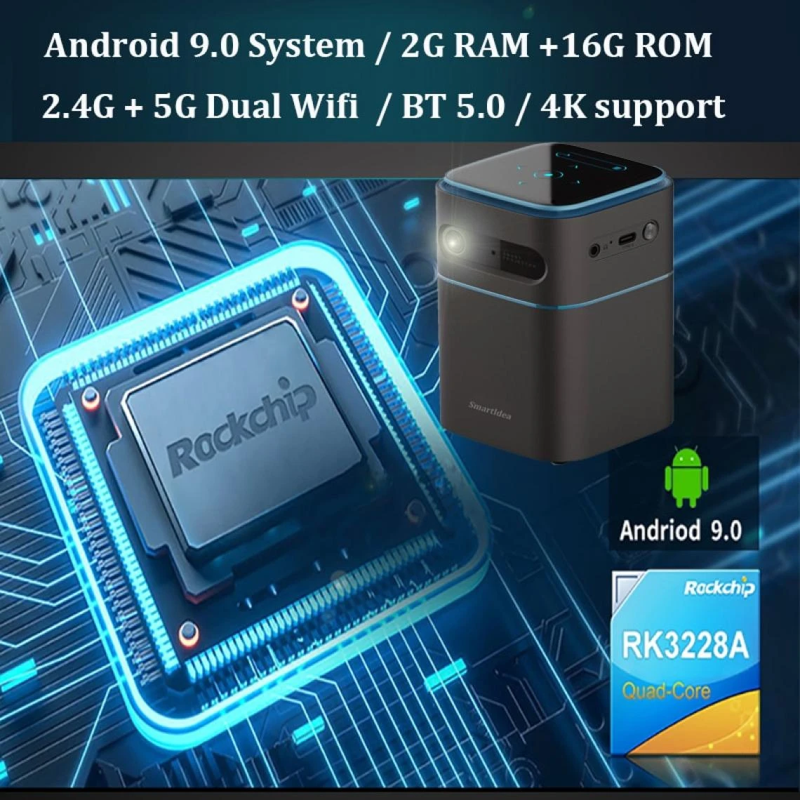 Universal D042 Portable Intelligent Projector 9.0 5G WiFi BT5.0 DLP Mini Battery... â Image 4